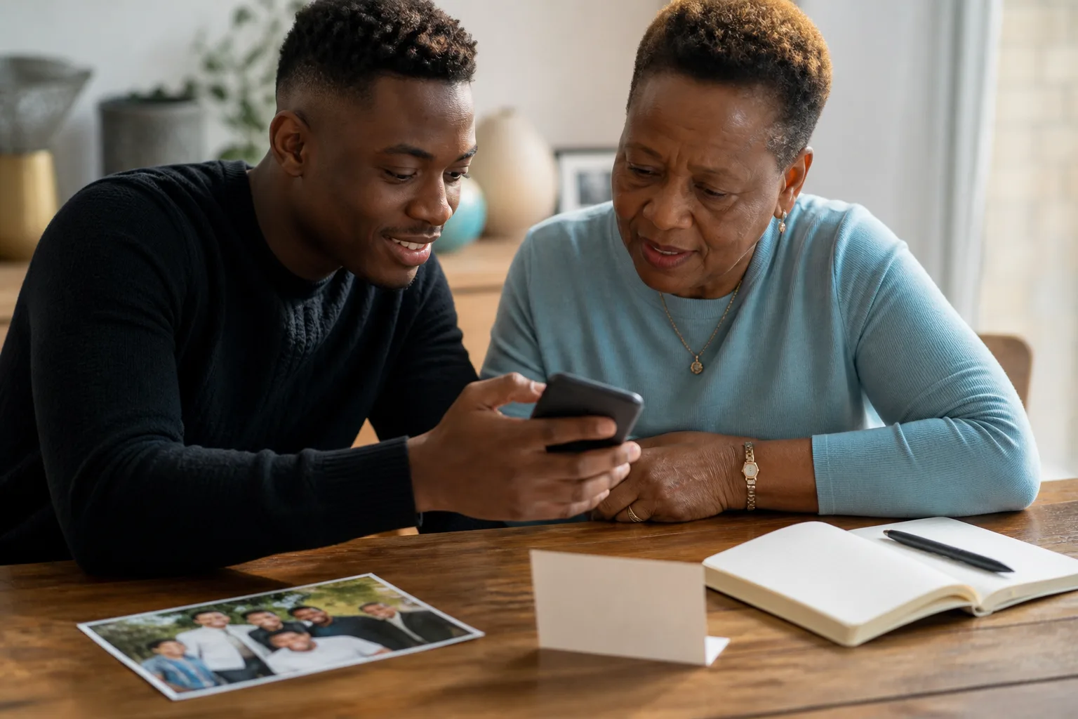 Family members reviewing gathering details together