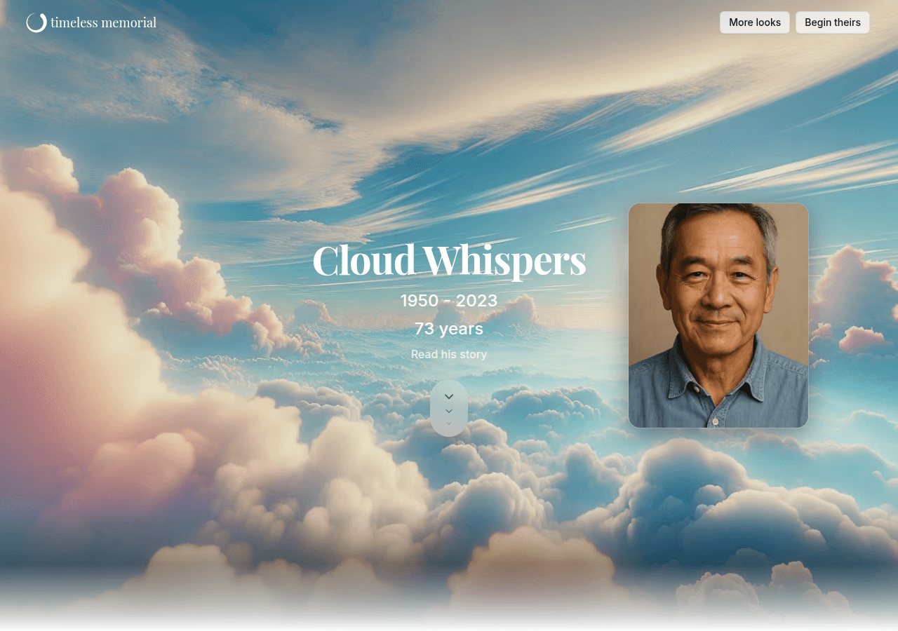 Demo Timeless memorial used to illustrate gatherings and shared family details